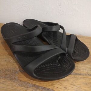 CROCS Sandals Women Black Z Strap Kadee Beach Water Comfort Vacation Sz 6